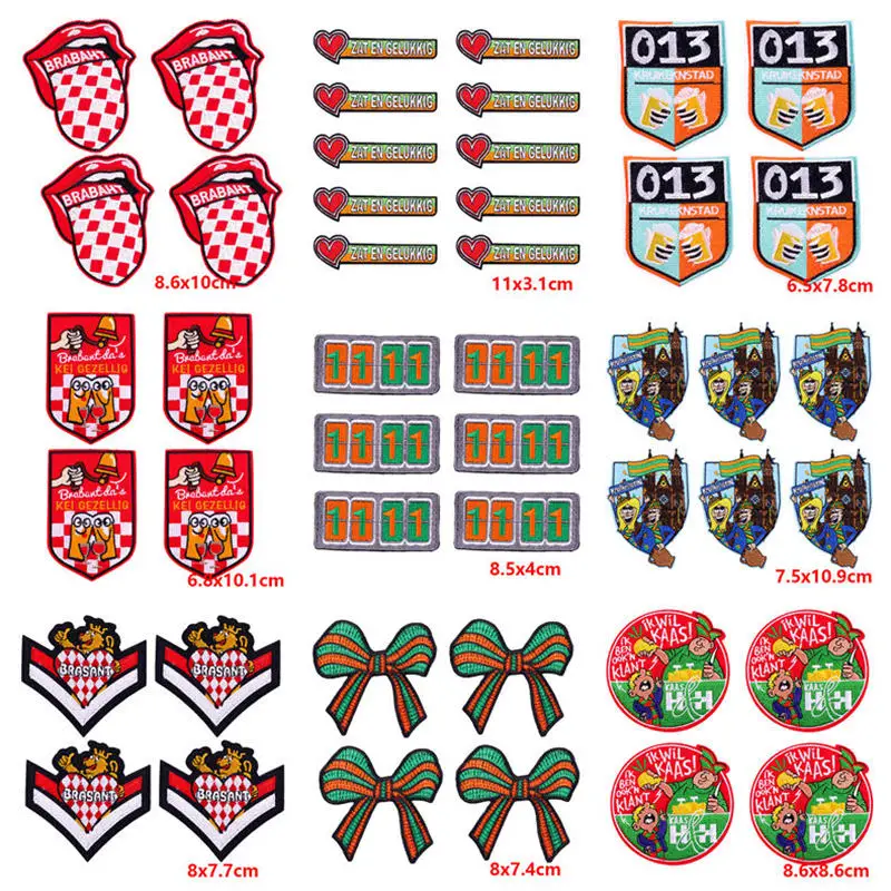 10PCS Netherland Carnival Kruikenstad Emblem Embroidered Patch Carnival Festival Iron On Patches For Clothing Decor Celebration