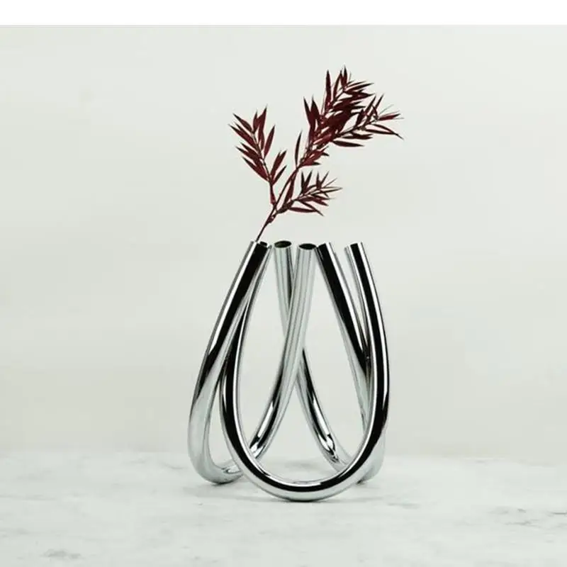 Metal Geometry Vase Desktop Ornament Living Room Study Decoration Artistic Flower Arrangement Home