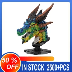 Moc Dragon Head Statue Chinese Zodiac Model Animal Ornament Building Blocks Set Constructor Bricks DIY Toys for Children Gifts