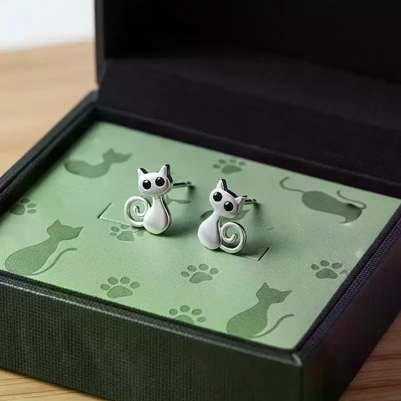Fashion Black Eyes Crystal Cat Women Stud Earrings Nickel Free Jewelry for Anniversaries Birthday Gift for Her