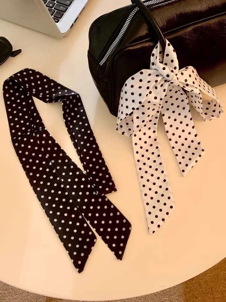 New Fashion Women's Polka Dot Simple Narrow Long Scarf Satin Ribbon Headbands Bag Tie Korean Style Versatile Fashion Accessories image 5