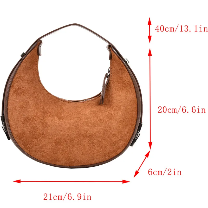 Women High Quality Bag Vintage Moon Shoulder Bags for Women Luxury Design Ladys Handbags and Purse Nubuck Leather Retro Clutches