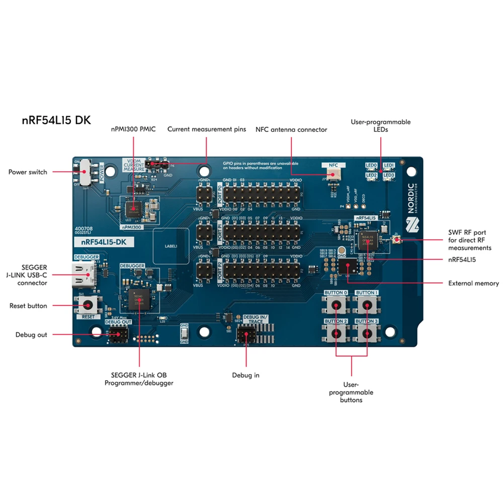 Placa de desenvolvimento nRF54L15-DK série nrf54 sem fio soc suporte malha bluetooth, rosca, matéria, kit de desenvolvimento de baixa energia 2.4g