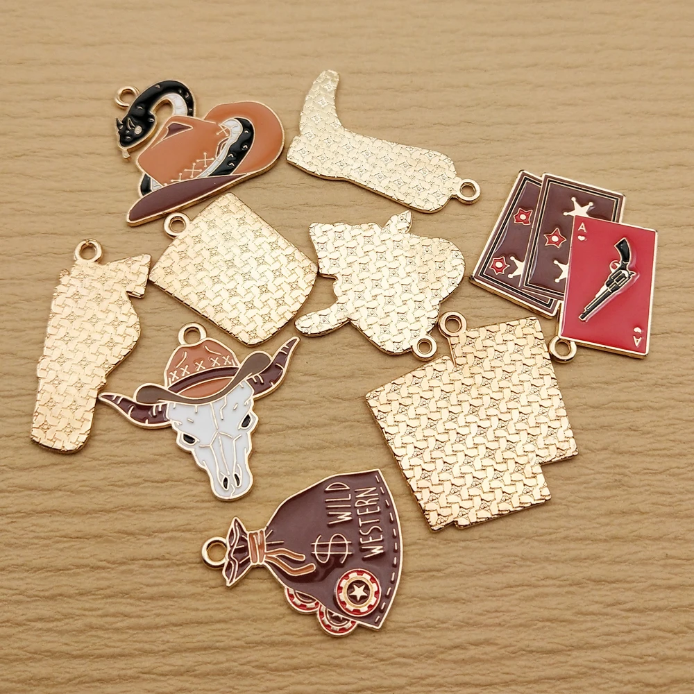 10pcs Cowboy Charm for Jewelry Making Necklace Earring Keychain Phone Bracelet Pendant Diy Accessories Alloy Metal Gold Plated
