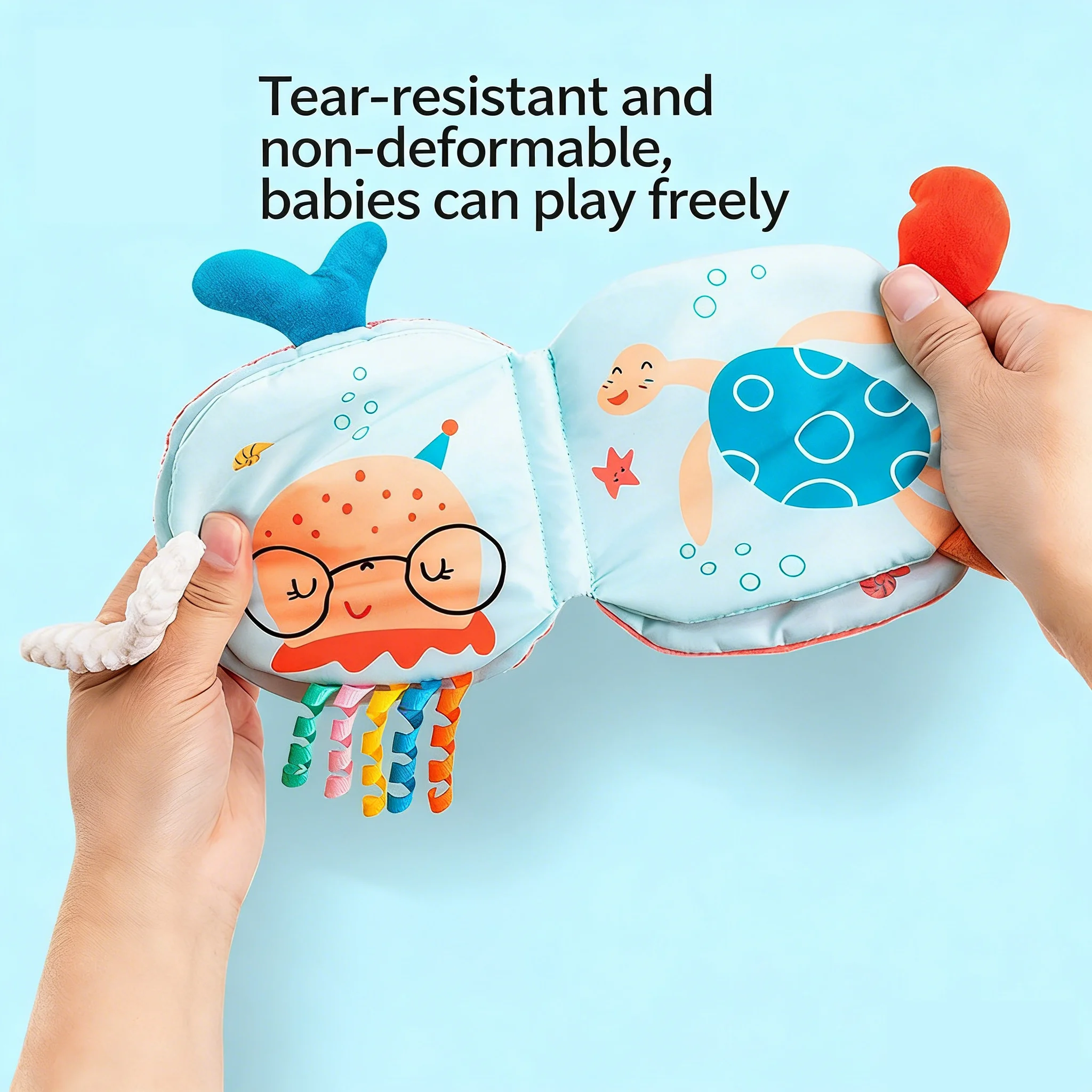 Soft Plush Animal Cloth Book Baby Sensory Toy with Crinkle Paper & Feather Teether Montessori Educational Rattle Early Learning