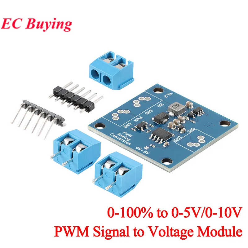 2Pcs/1pc PWM Signal to Voltage Module 0-100% Duty Cycle to 0-5V / 0-10V Output 22Hz-20kHz 3.3V-24V Input