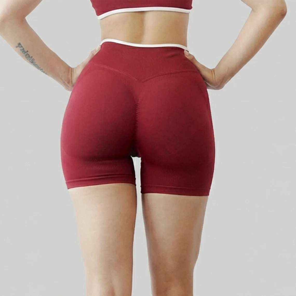 Damen High-Waist Nahtlose Yoga-Shorts Sommer Hochelastische Gym-Shorts Laufshorts Pilates-Bekleidung Radsport-Trainingsshorts – Detail 8