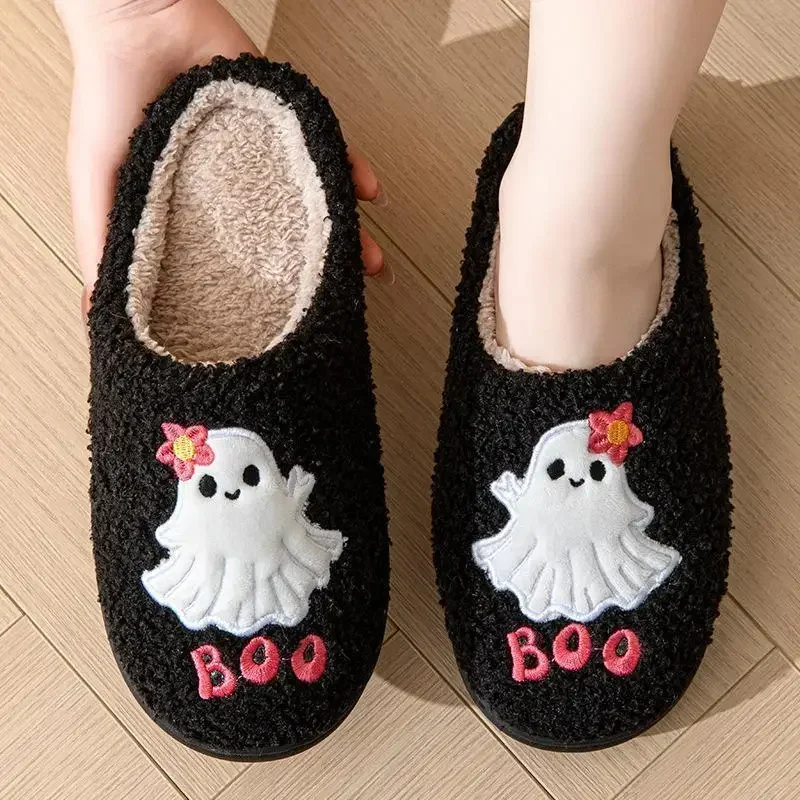 Rimocy Winter Warm Short Plush Slippers Women's Indoor Home Multi Print Cotton Slides Casual Padded Thicken Soft Sole Flip Flops