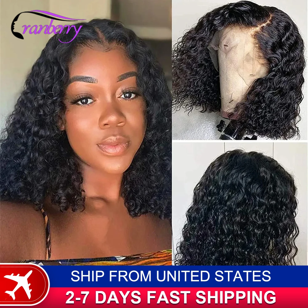 Human Hair Lace Wigs Deep Curly Wave 13x4 Lace Front Short Curly Bob Wig Cranberry Hair HD Transparent 4x4 Lace Closure Wig