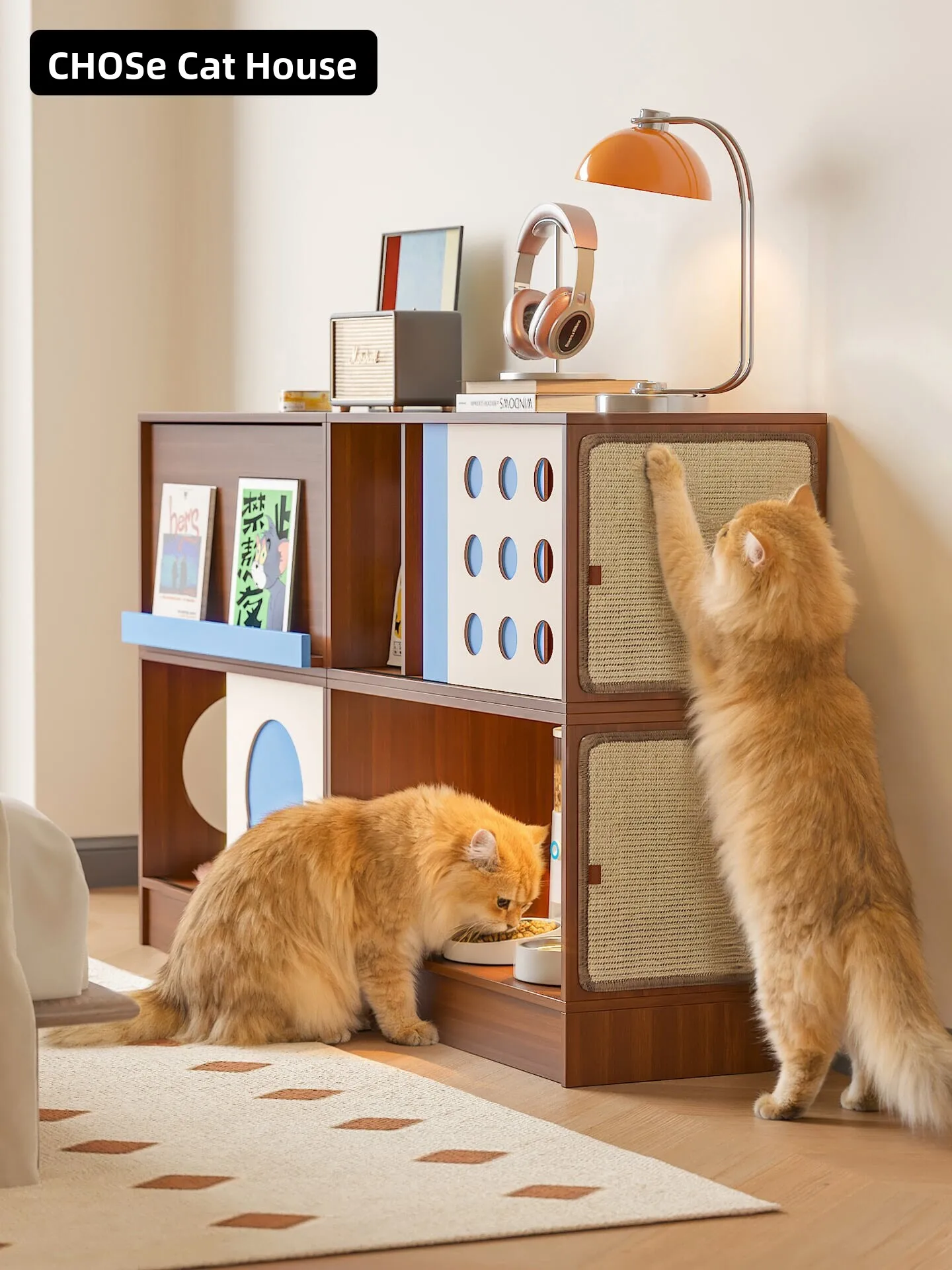 

Многофункциональный деревянный домик-вилла 3-в-1 для животных с балконом и мебелью от Chushige