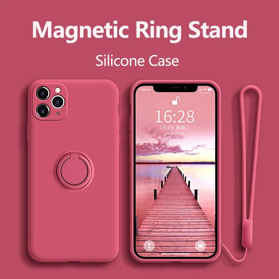 

New Liquid Silicone Finger Ring Magnetic Holder Bracket For iPhone 14 13 12 11 Pro Mini XR X XS Max 7 8 Plus Se 2020 Phone Case