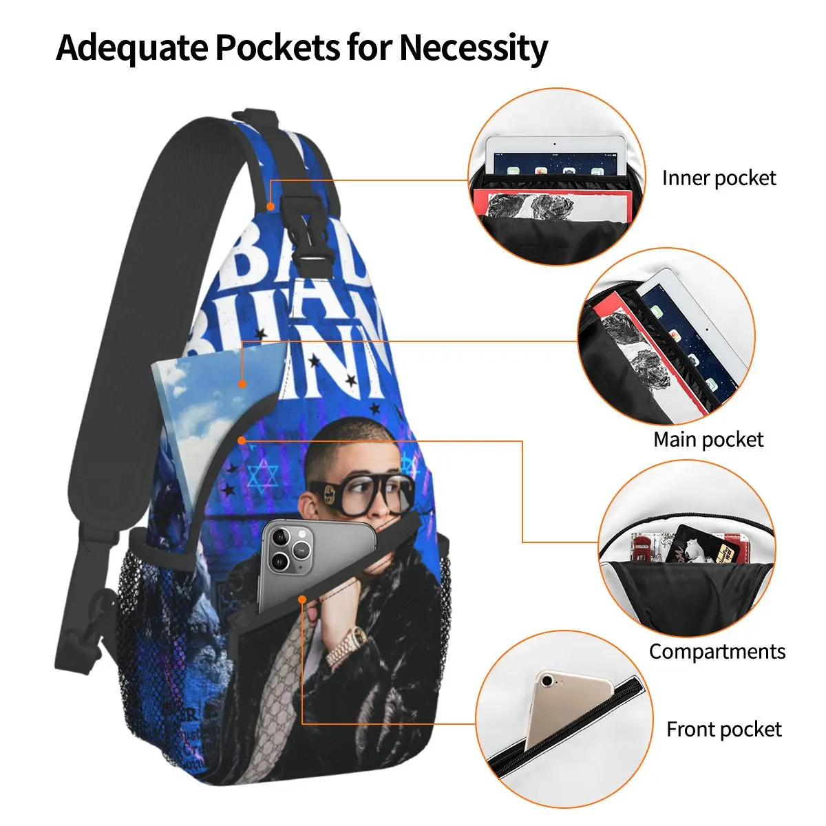 Bad World Tour Music Crossbody Sling Bags Fashion Chest Bag Bunny Shoulder Backpack Daypack for Hiking Travel Camping Bag