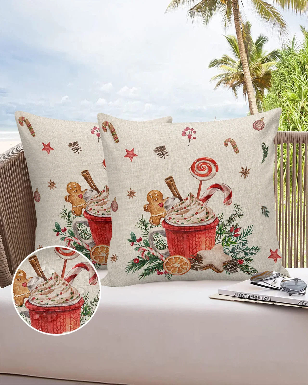 

Christmas Poinsettia Gingerbread Man Waterproof Pillowcase Set Car Cushion Cover Xmas Home Sofa Decorative Pillowcase Cover