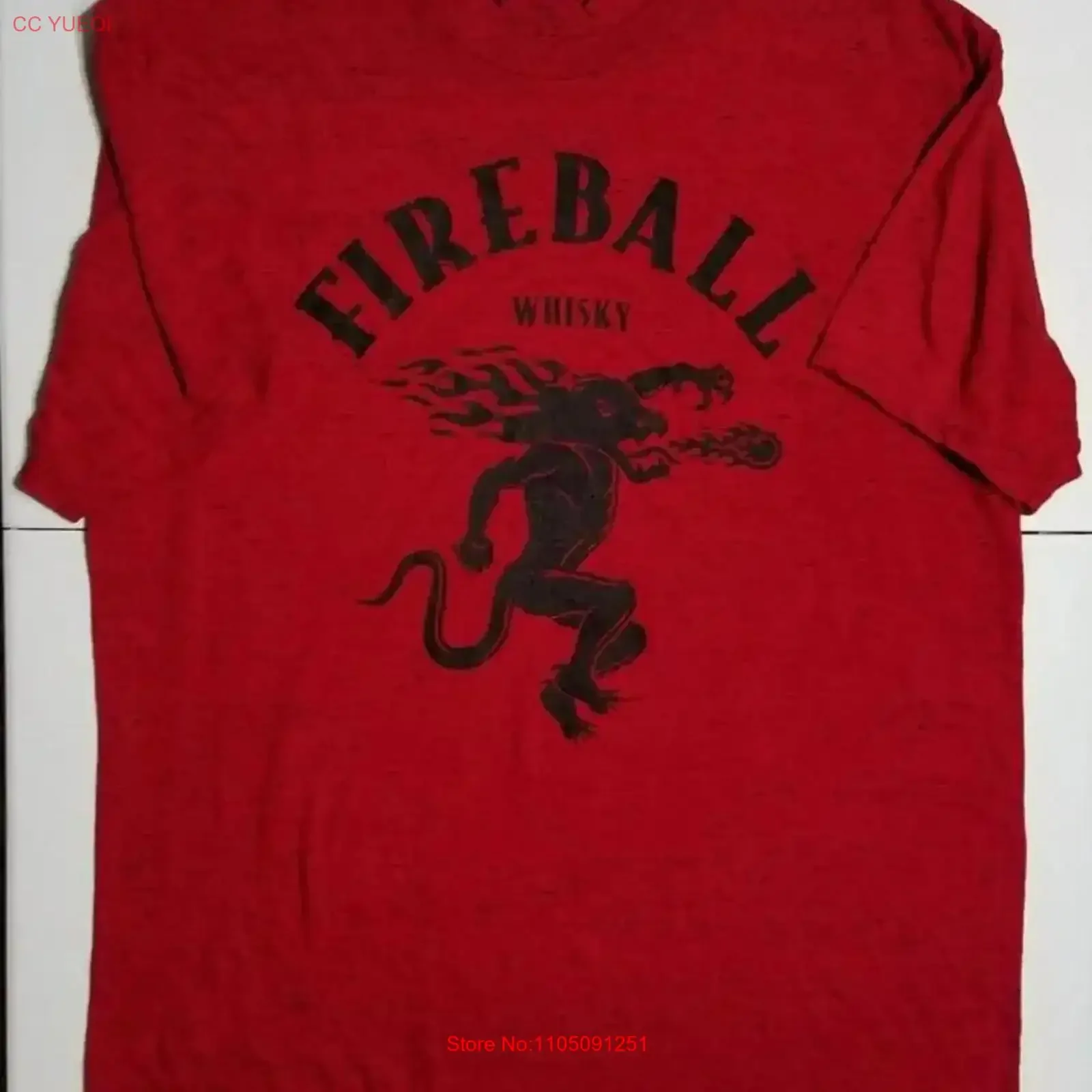 Camiseta de mezcla de poliéster rojo con bola de fuego para hombre, ropa informal lavada vintage grande con gráfico para hombre, informal, elegante y cómoda