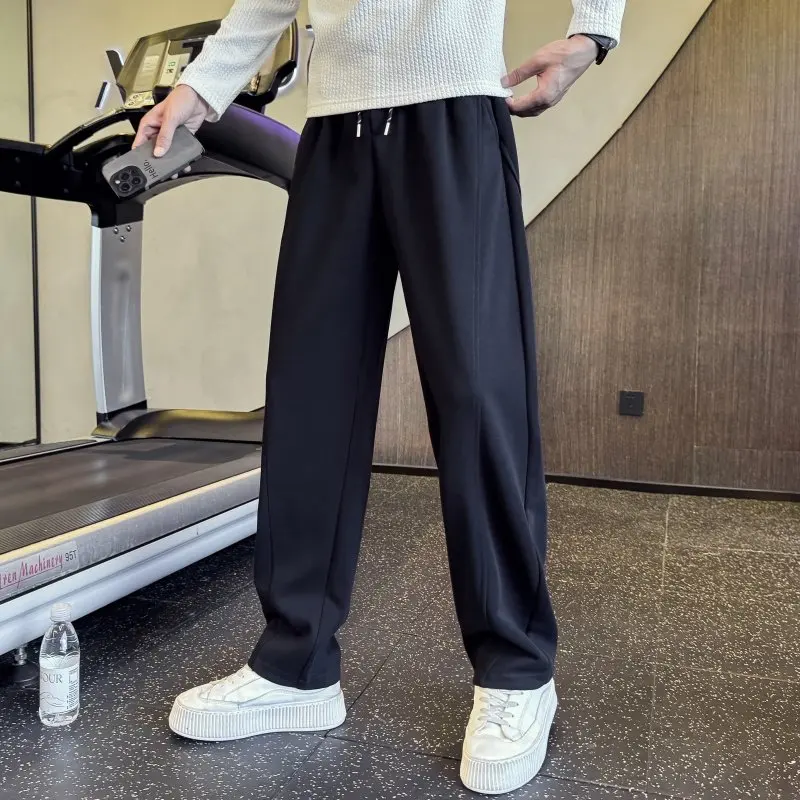 

Casual Loose Men's Bla Straight Leg Sports Pants Versatile Autumn Winter Faionable Polyester Cotton Blend Straight Tube