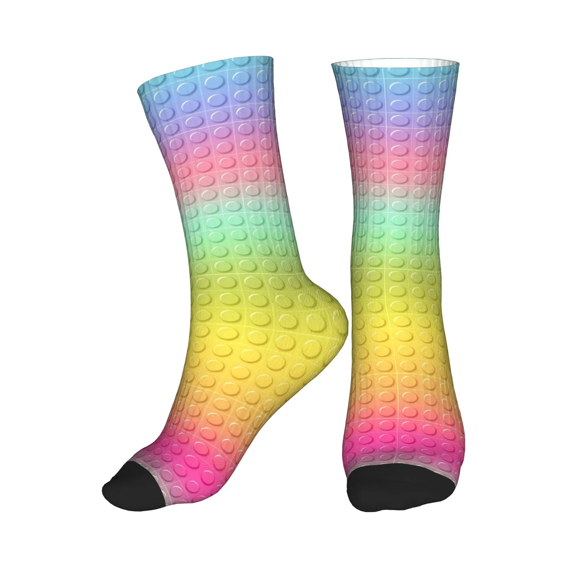 Rainbow Gradient Building Blocks Pattern Stockings Vintage Socks Men Soft Breathable Socks Spring Running Graphic Non Slip Socks