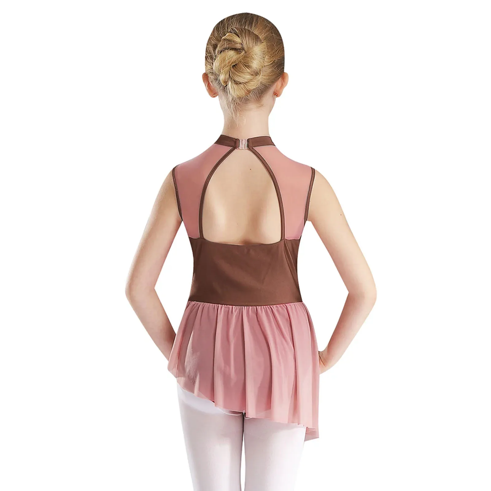 Kids Girls Rhythmic Gymnatics Leotards Jumpsuit Rhinestone Mesh Skirted Bodysuit Ballet Figure Skating Performance Dancewear