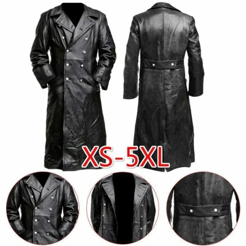 Hot Selling Men's Leather Windbreaker in Autumn and Winter, Retro Windbreaker, Long and Fashionable Medieval Style