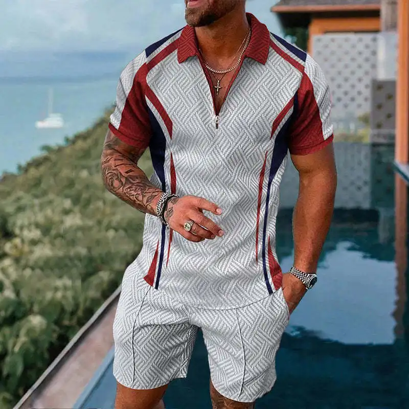 Men Casual Set Streetwear 3D Digital Printing Short Sleeve Polo Shirt + Shorts Summer Harajuku Fashion Sportswear Men Clothing