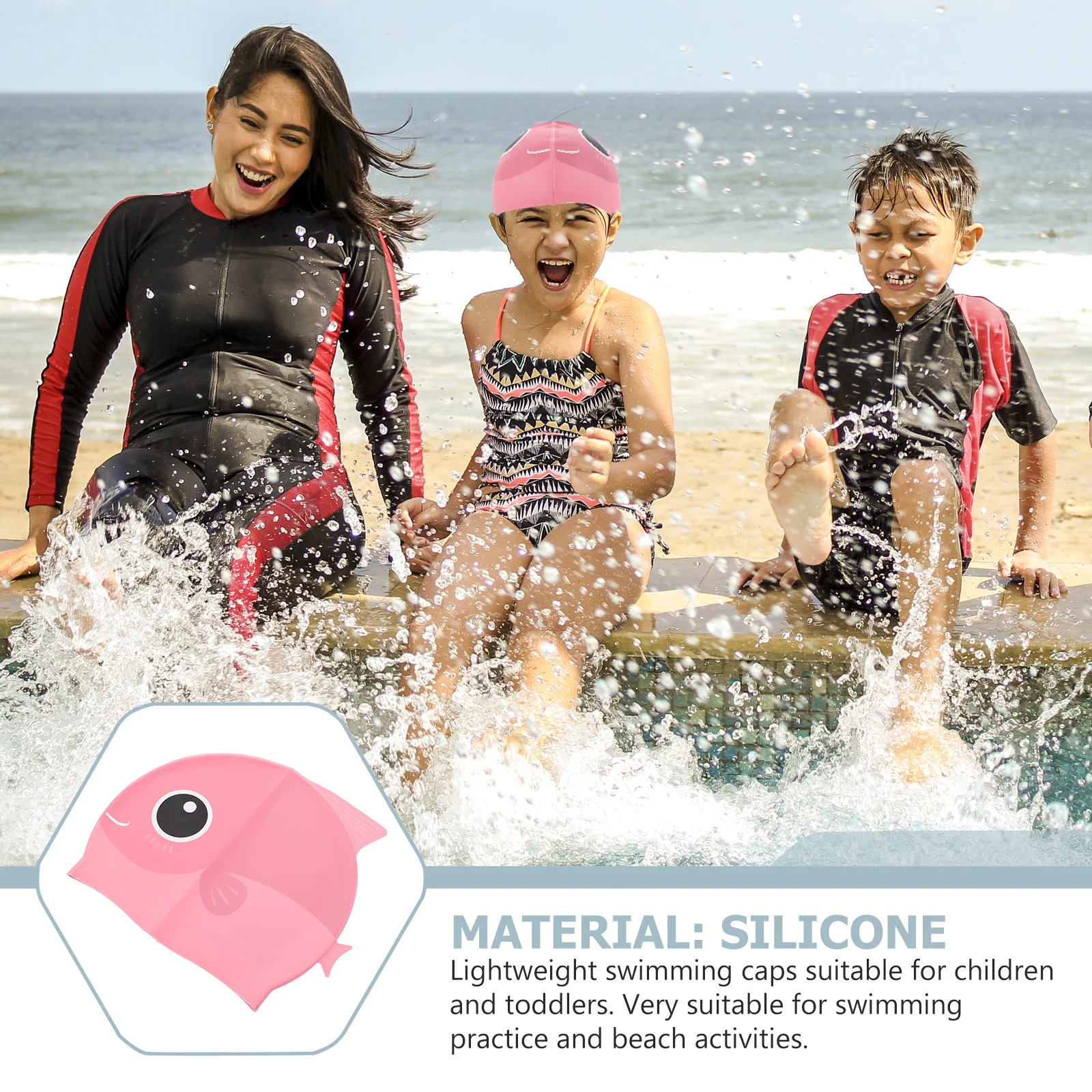 

Children Silicone Swim Hat Cartoon Pattern Swimming Head Protector Extended Forehead Brim Lightweight Toddler Swim Caps