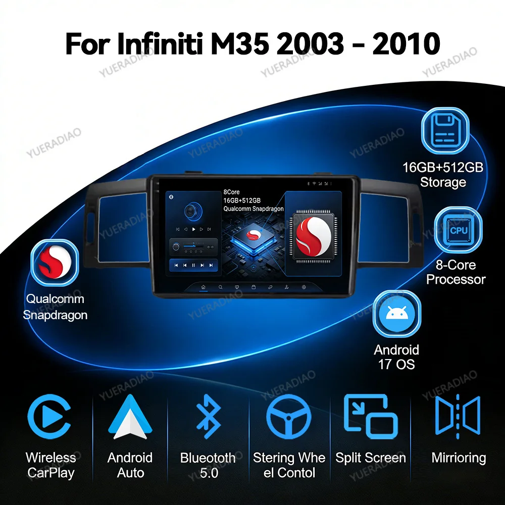 Android 17 Head Unit For Infiniti M35 2003 - 2010 Nissan Fuga 2005 - 2010 Car Radio Multimedia Video Player CarPlay Auto 4G WIFI