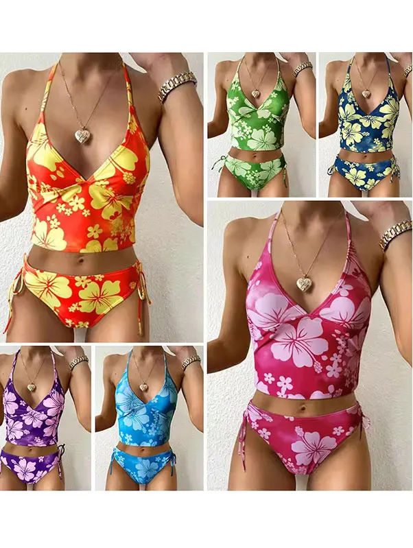 

Сексуальный женский купальник с принтом и высокой талией, раздельный, с V-образным вырезом, из полиэстера, с чашечками, без косточек