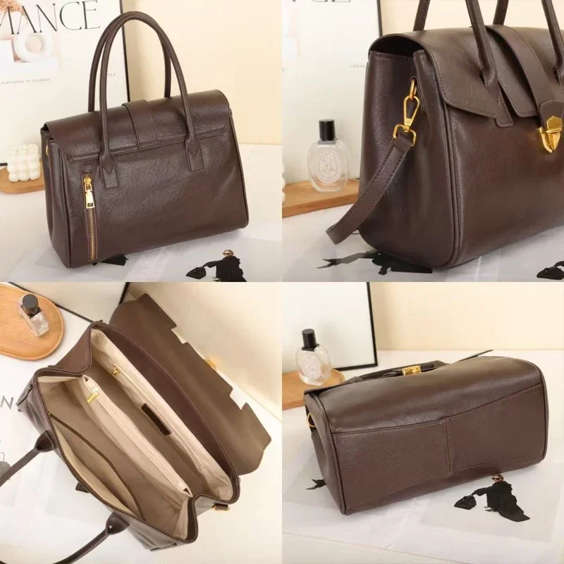 المرأة البقرة الجلدية الحقيقية الكلاسيكية حقائب كتف السيدات جلد البقر الطبيعي حقيبة الإناث تصميم غير رسمي الفاخرة التنقل حقيبة يد لسيدة