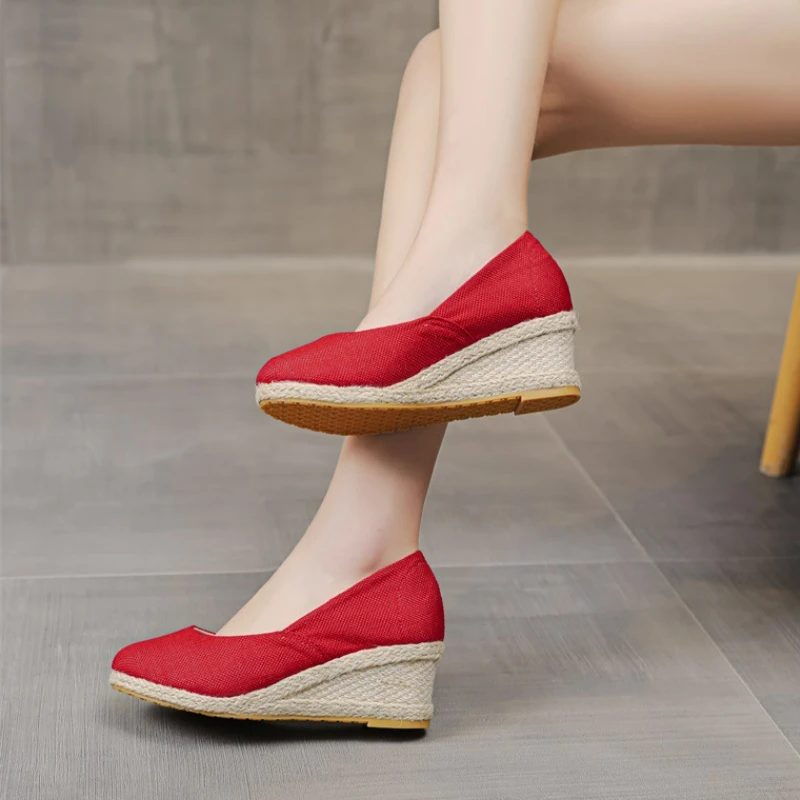 Wedges Woman Spring Summer Espadrilles Women Casual Slip-on Loafers Heeled Shoes Comfort Shallow Pumps Footwear Zapatos Mujer