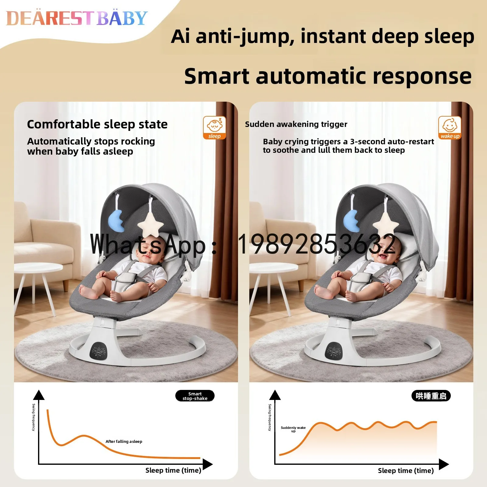 Elektrischer Baby-Schaukelstuhl, beruhigender Baby-Stuhl, beruhigendes Baby zum Schlafen, liegend, Schlafartefakt für Neugeborene