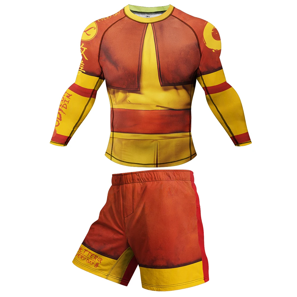 Pelindung Ruam Cetak Kualitas Tinggi untuk Pria Setelan Bersirkulasi Pakaian Olahraga Binaraga Ketat Latihan Mendaki