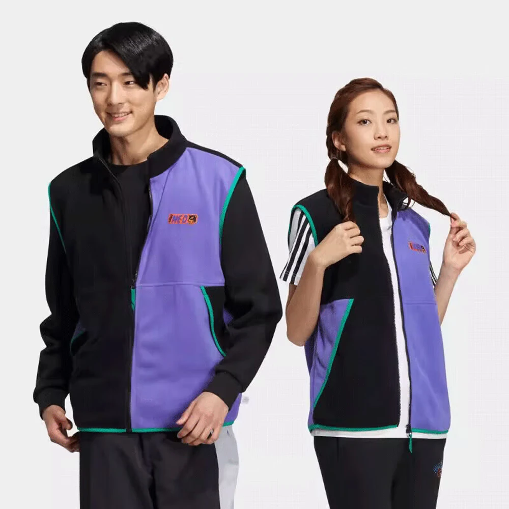 

Adidas NEO Series Color - Blocked Fleece Vest Stand - Collar Design Brand - Logo Embellished For Spring - Autumn Casual Wear