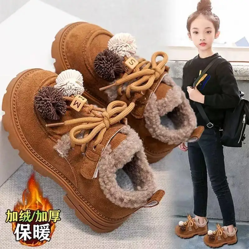 

Kawaii повседневная теплая обувь, модная детская обувь S, обувь для девочек, зима 2024, новая детская повседневная обувь на мягкой подошве с плюшевой подкладкой