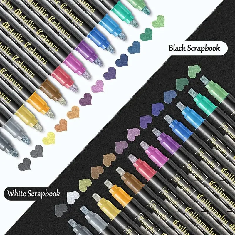 أقلام تحديد طلاء معدنية 12/24 لونًا مستديرة/إزميل طرف مزدوج لامع خربش انبهار أقلام رسم لبيضة عيد الفصح قلم فني من الحجر #2