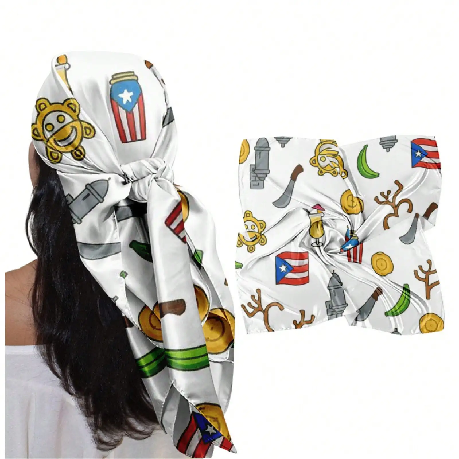 

1pc 35Inch Square Headscarf, Soft And Stylish Beautiful Puerto Rican Elements Pattern Headscarf, Skin-Friendly And Breathable Non-Stuffy, Daily Commuting, Shopping And Entertainment, Girlfriends', Weekend Leisure, Seaside Vacation