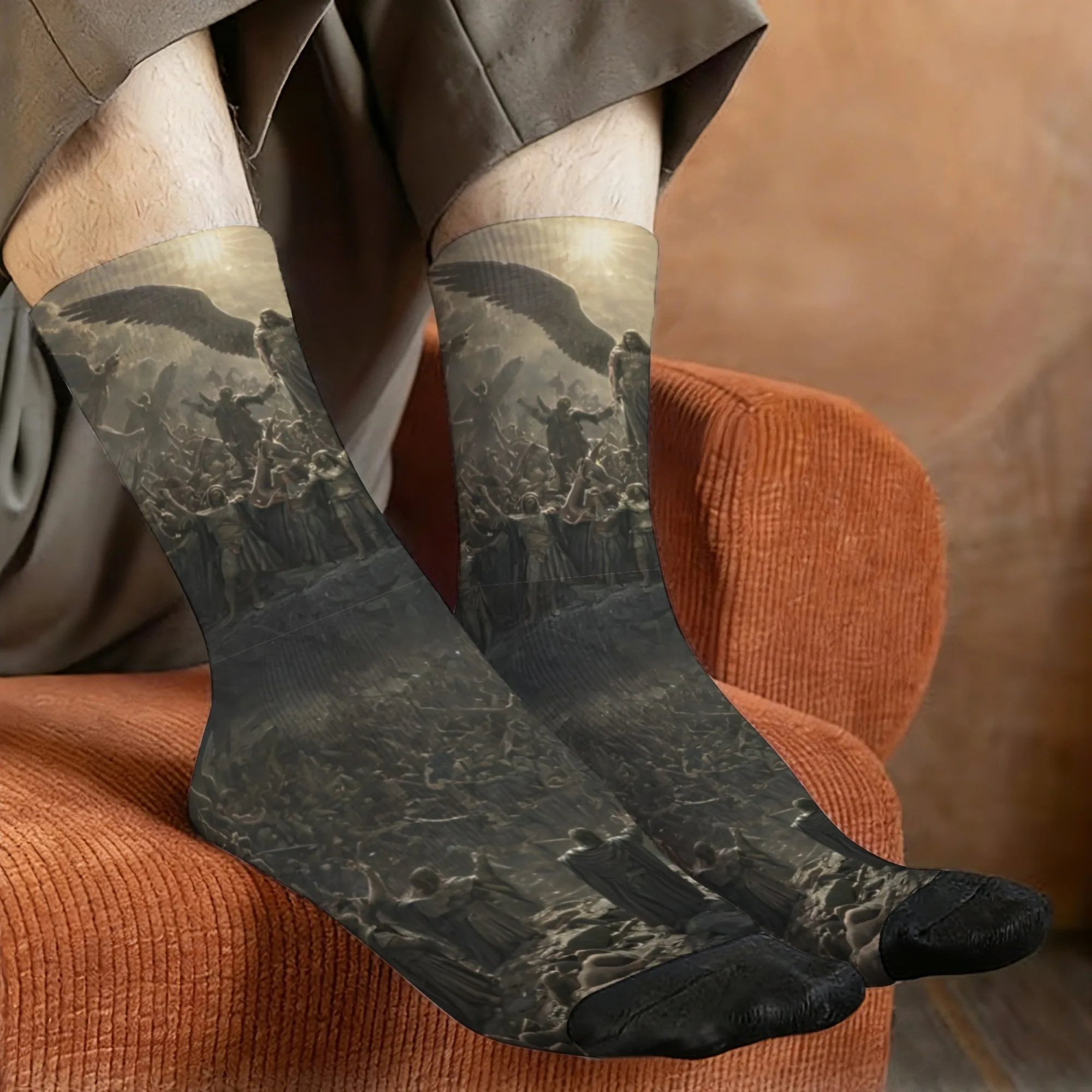 

Пара мужских носков с принтом в стиле Священной войны, удобные, дышащие, нескользящие, повседневные, идеально подходят в качестве подарка на вечеринку.