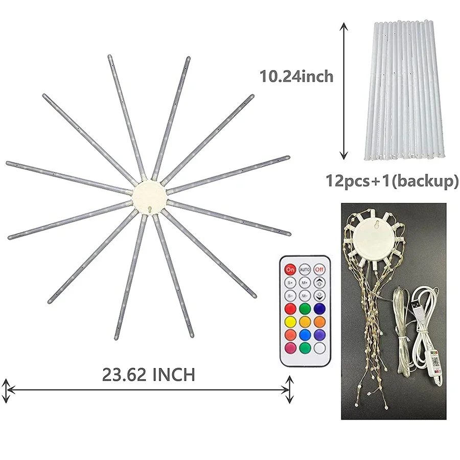 Luz LED de fuegos artificiales controlada por aplicación inteligente con control remoto, luz Starburst para exteriores, luz de meteorito de fuegos artificiales de Navidad Dreamcolor