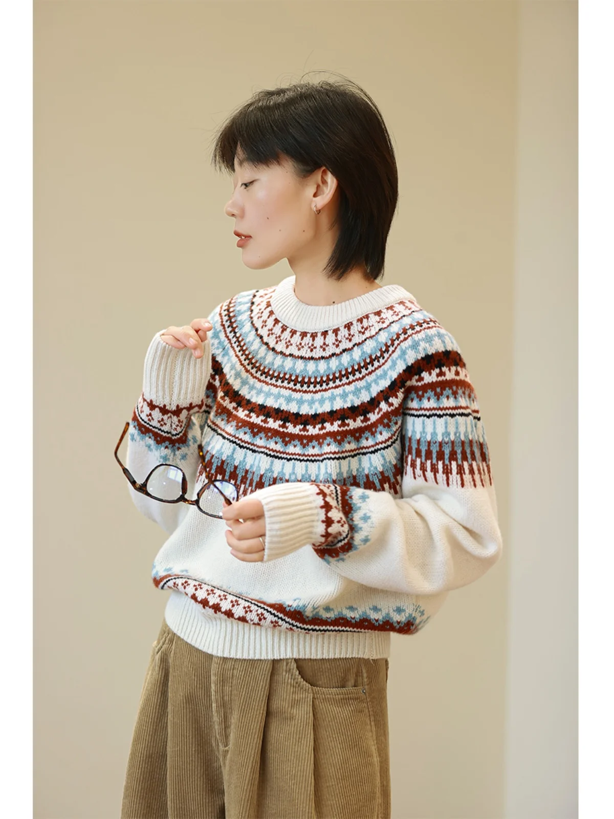 

Nordic Sle Lazy Full Woolen White Knitted Sweater Women's Autumn Winter New Sle round Ne Long Sve Thiened Coat