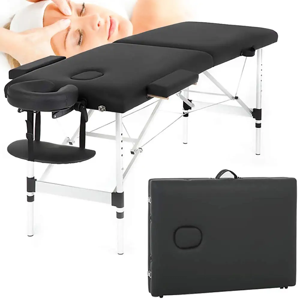 

73in Foldable Massage Table Bed Adjustable Height Aluminium Legs Face Cradle Carry Case 450LBS Spa Tattoo Facial, Custom