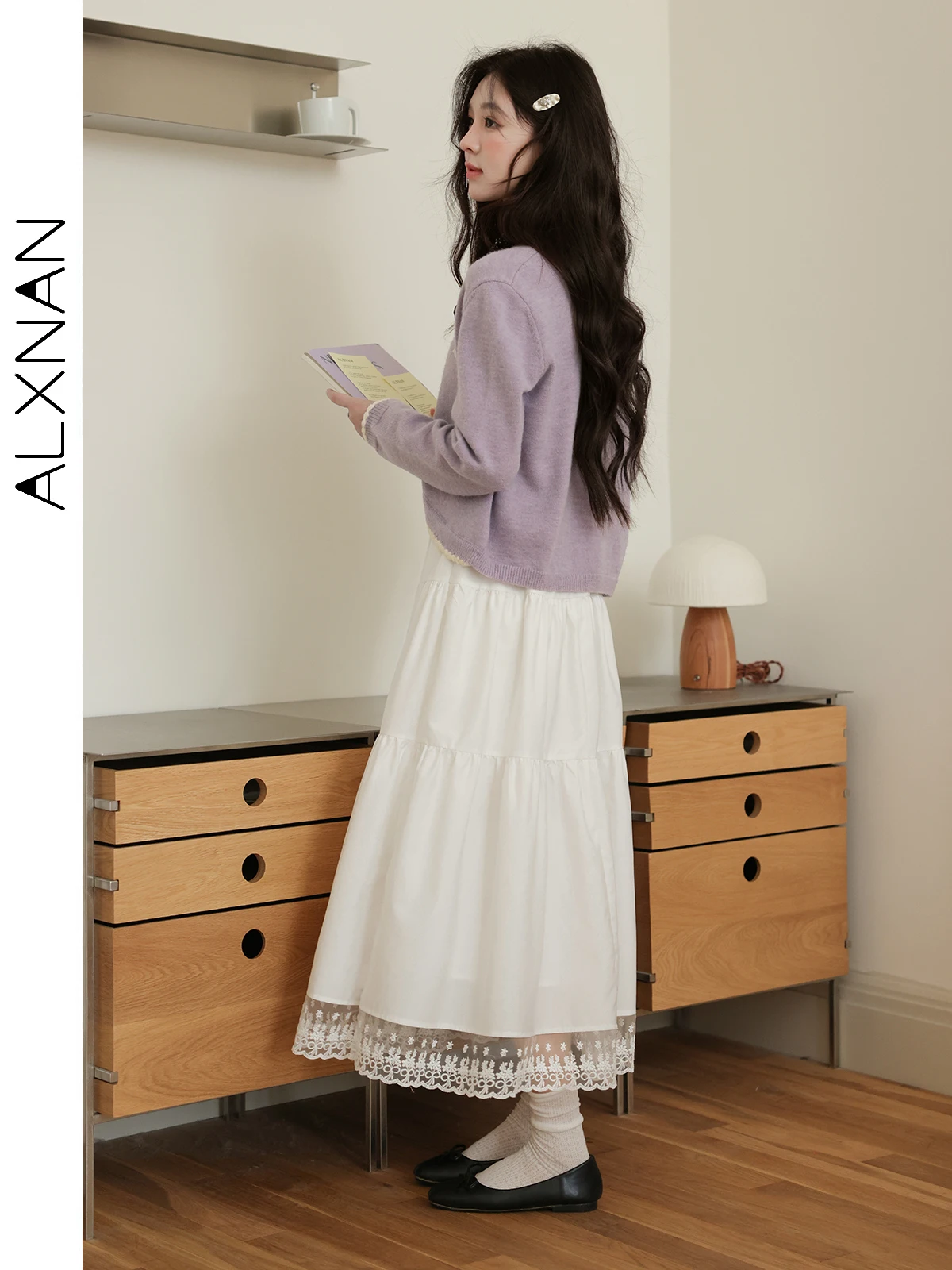 ALXNAN femmes robe sans manches blanc élégant dentelle Patchwork longue robe trapèze 2025 été coréen populaire vêtements femme L56803
