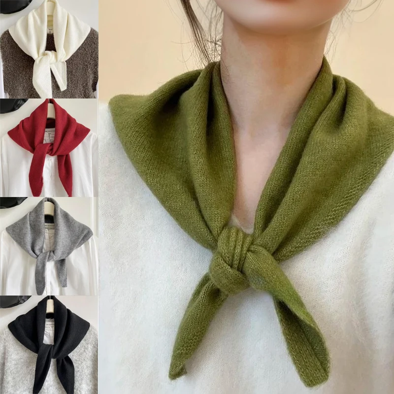 

Шерстяной вязаный треугольный шарф в корейском стиле, женский платок, треугольные шарфы, многофункциональная защита шеи, теплый шарф-шаль