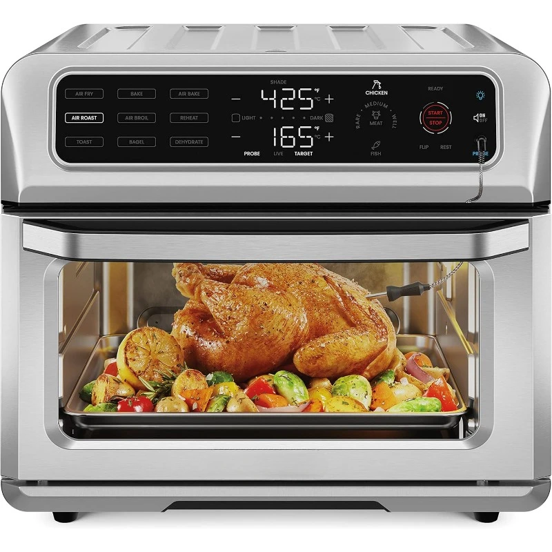 Air Fryer Oven Combo with Probe Thermometer 12 in 1 Stainless Steel Convection Countertop 4 Slices Toast  Cooking Baking