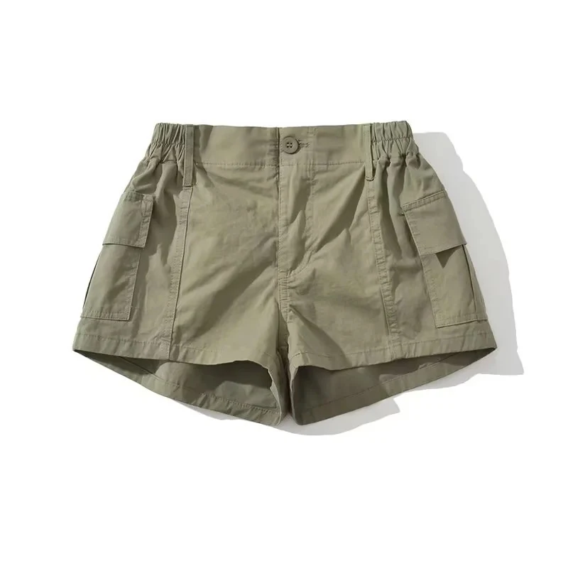 

High Street Big Pocket Cargo Shorts Women New Vocation Casual Loose Short Fashion Versatile Elastic High Waist Sporty Hot Pants