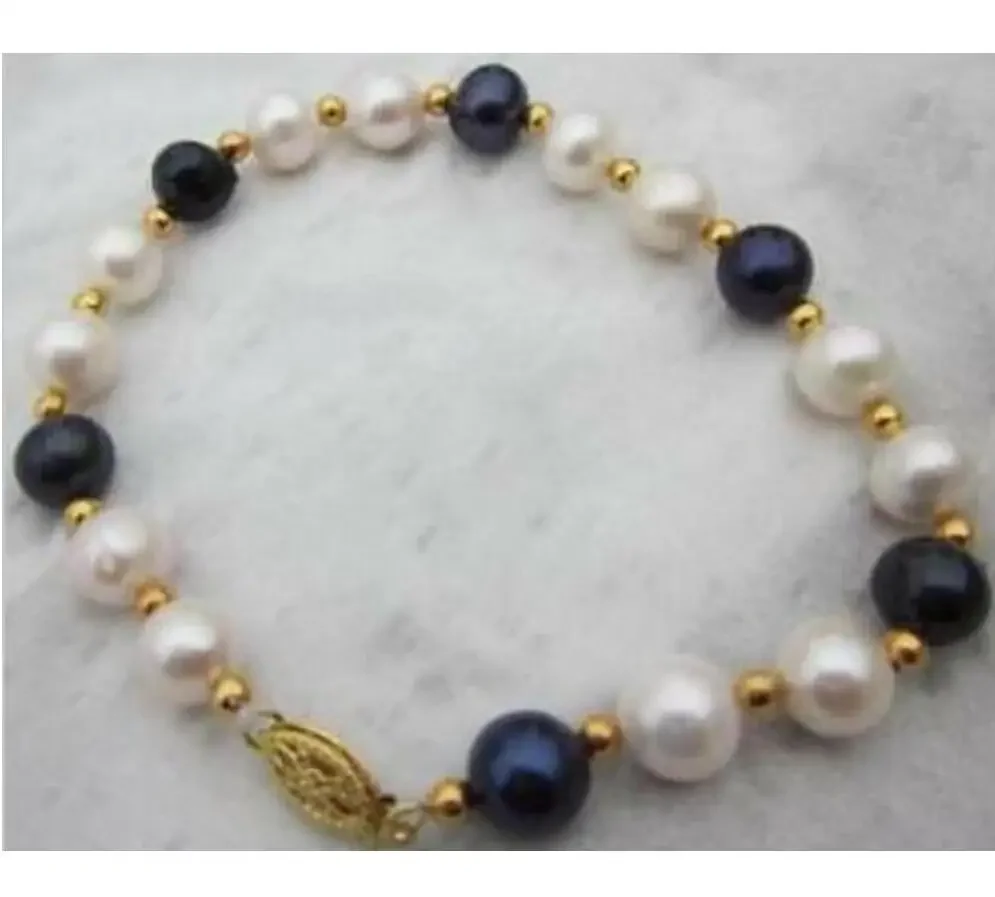 

Fashion jewelry beautiful 8-9MM south sea white black pearl bracelet 7.5-8"