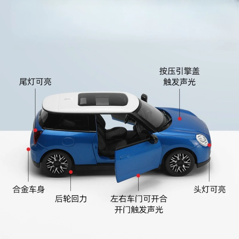 1:28 scale new bmw mini cooper electric alloy diecast model car with charging pile pull back light sound kids boys toy gift