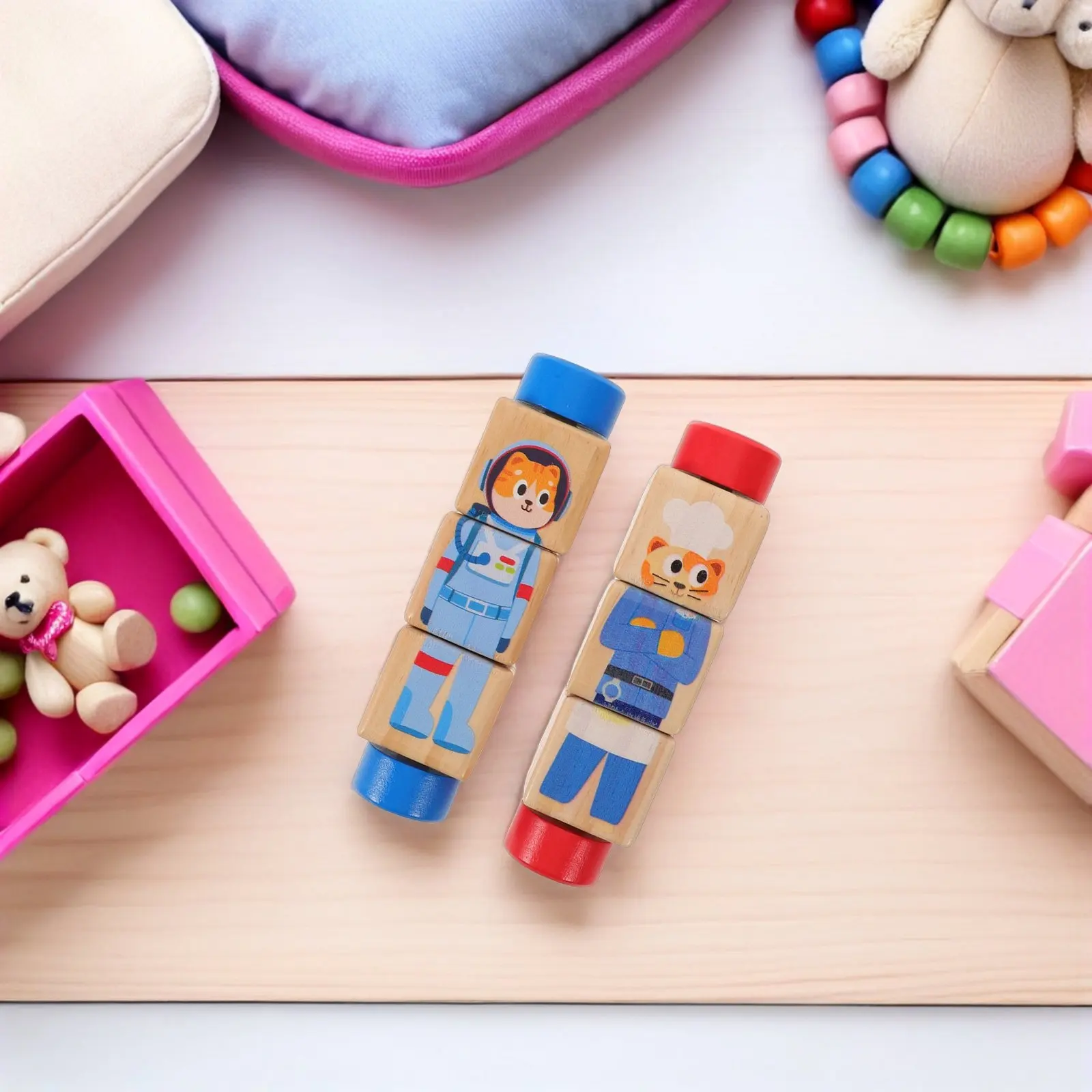 ตัวต่อไม้หมุนได้ 2 ชิ้น ของเล่นเสริมพัฒนาการแบบมอนเตสซอรี่ สำหรับเด็กเล็ก ฝึกการรับรู้ทางประสาทสัมผัส เกมจับคู่รูปทรงสัตว์