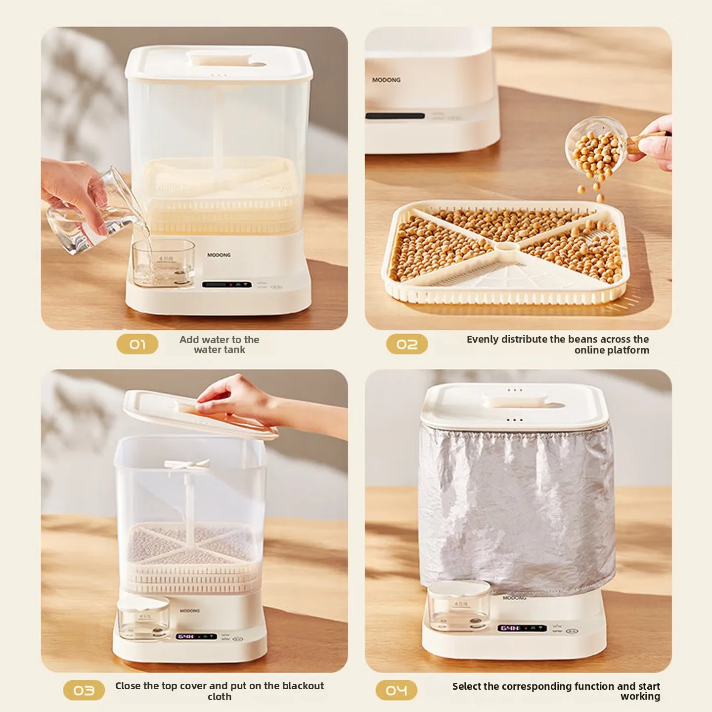 Automatic Bean Sprout Grower 3 Layer External Water Tank Touch Control Circulation Spray for Home Kitchen Daily Use 콩나물 재배기