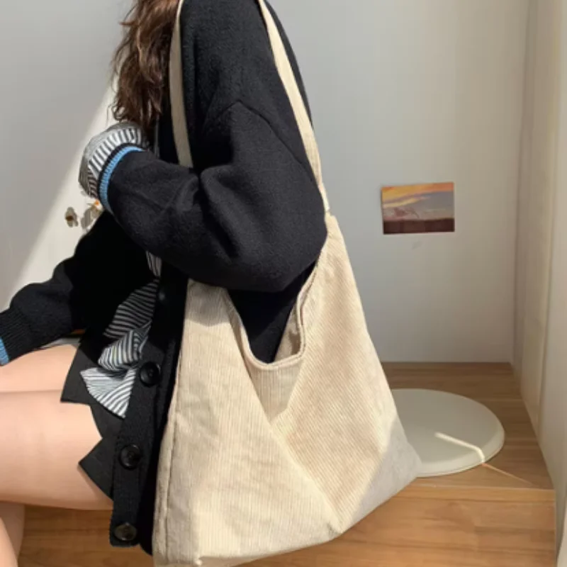Corduroy Shoulder Bags Women Fashion Leisure College Style Shopper Multi-Pocket Large Capacity Designer Handbags Totes Bags