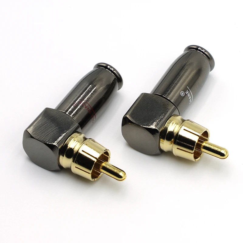 90 Degree Snake King RCA L-shaped Gun Black Gold Plated Right Angle RCA Male Plug Audio Video Connector Soldering elbow 1pair  ﻿