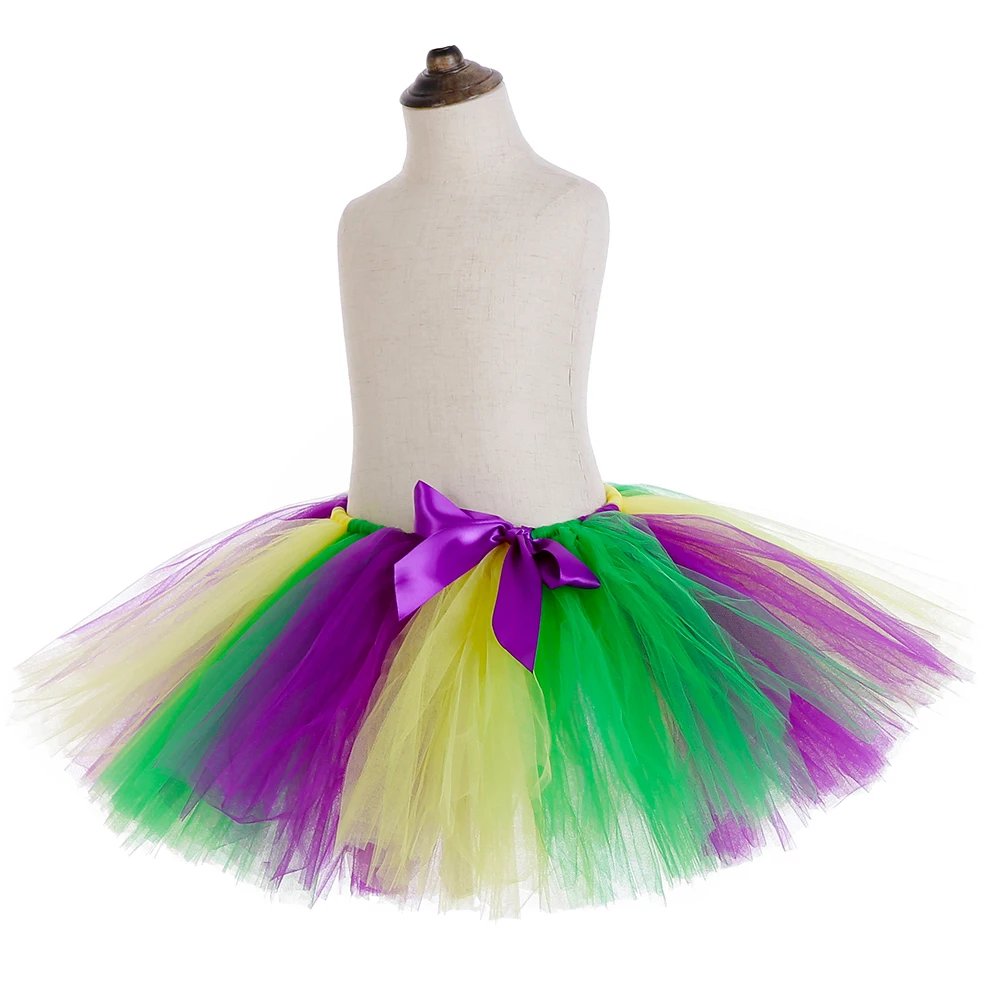 Gonna Tutu Mardi Gras per bambina festa festiva Costume di carnevale bambini Tutus giallo verde viola soffici ragazze gonne di Tulle