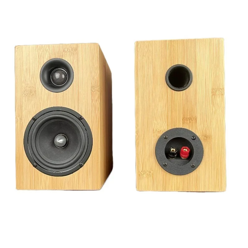 Bamboo solid wood bookshelf speaker, desktop speaker, 4-inch 2.0 high HIFI passive speaker, durable and sturdy